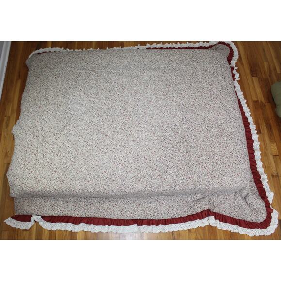 VTG 80s JCPenney Brown Floral Lace Comforter Dust Ruffle Shams 4 PC Set Queen - Picture 2 of 14